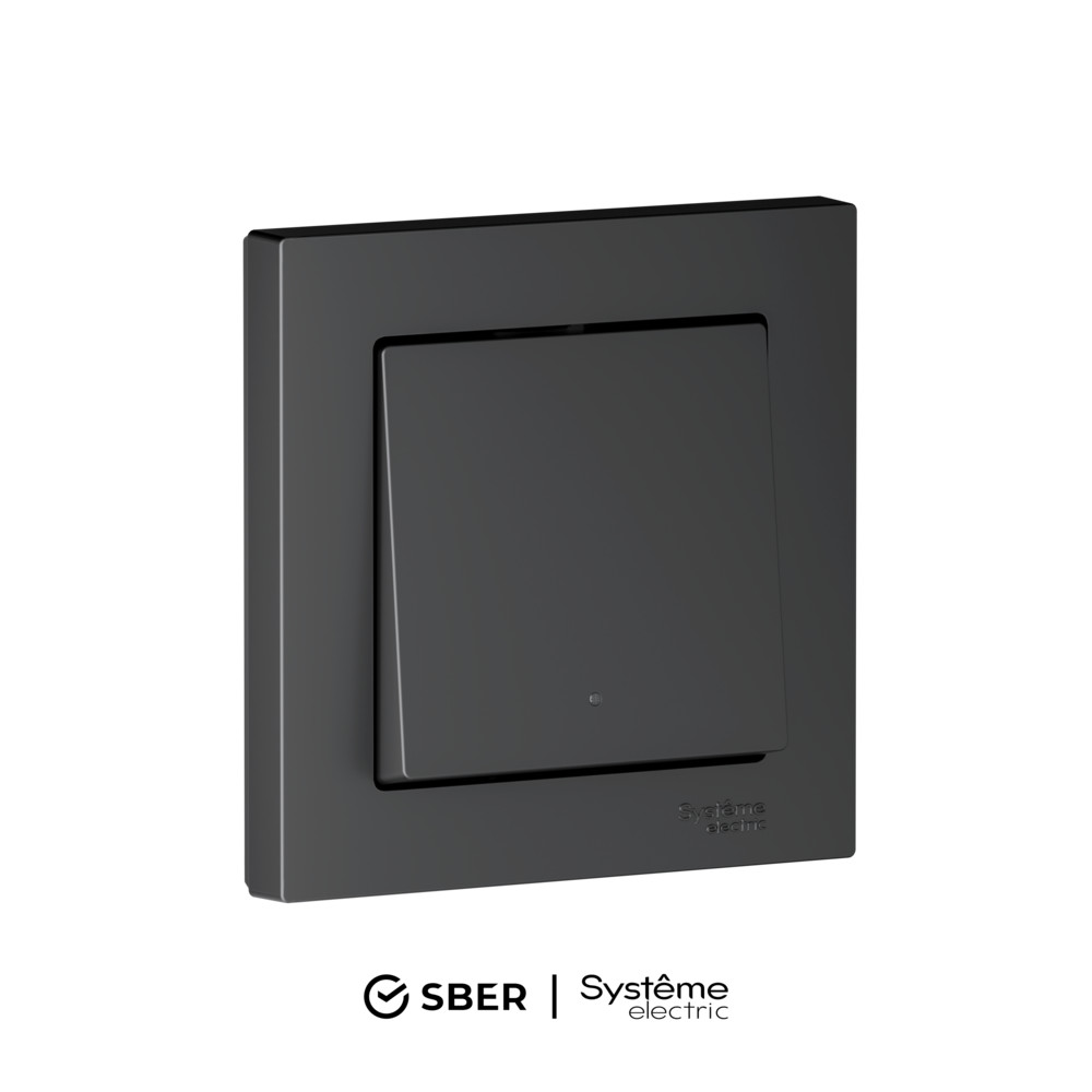 ATLASDESIGN SMART 1-кл. ВЫКЛЮЧАТЕЛЬ с подсв., Zigbee, сх.1, L+N, 10А, мех., КАРБОН