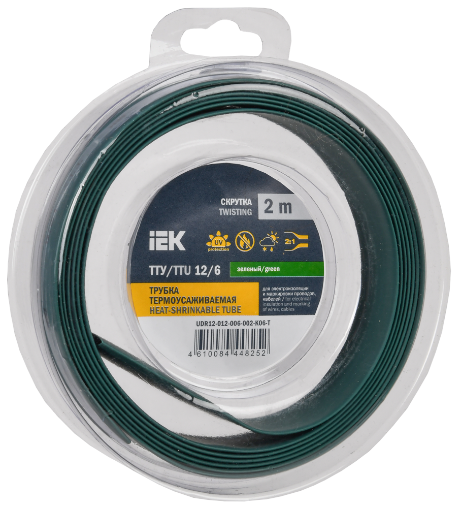 Трубка термоусадочная ТТУ нг-LS 12/6 зеленая (2м/упак) IEK