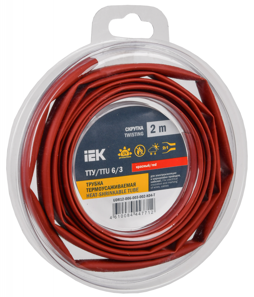 Трубка термоусадочная ТТУ нг-LS 6/3 красная (2м/упак) IEK
