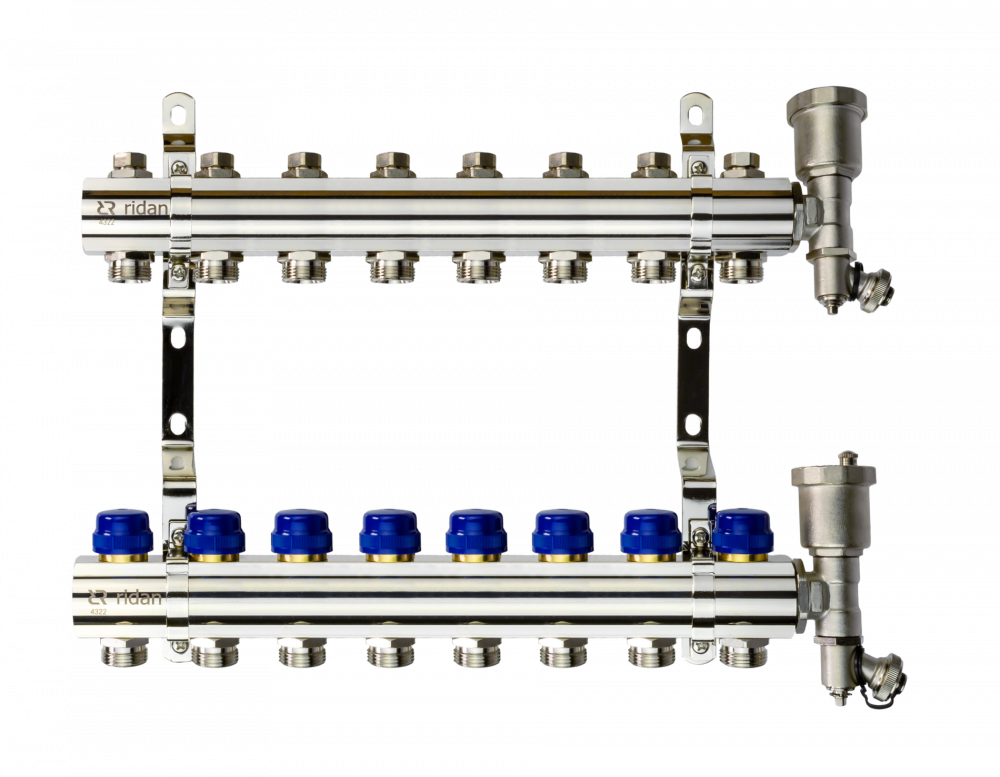 Коллекторная группа FHF-8R set 8 контуров 1'x3/4' c воздухоотводчиками и кронштейнами