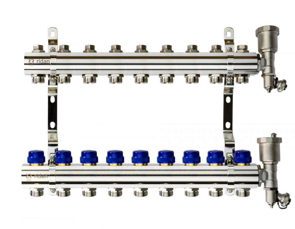 Коллекторная группа FHF-9R set 9 контуров 1'x3/4' c воздухоотводчиками и кронштейнами