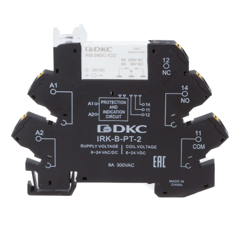 Реле интерфейсное, 1CO, ком. ток 6А, AgSnO2, напряжение 24V AC/DC, push-in клеммы.