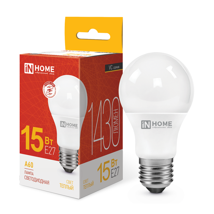 Лампа светодиодная LED-A60-VC 15Вт 230В Е27 3000К 1430Лм IN HOME