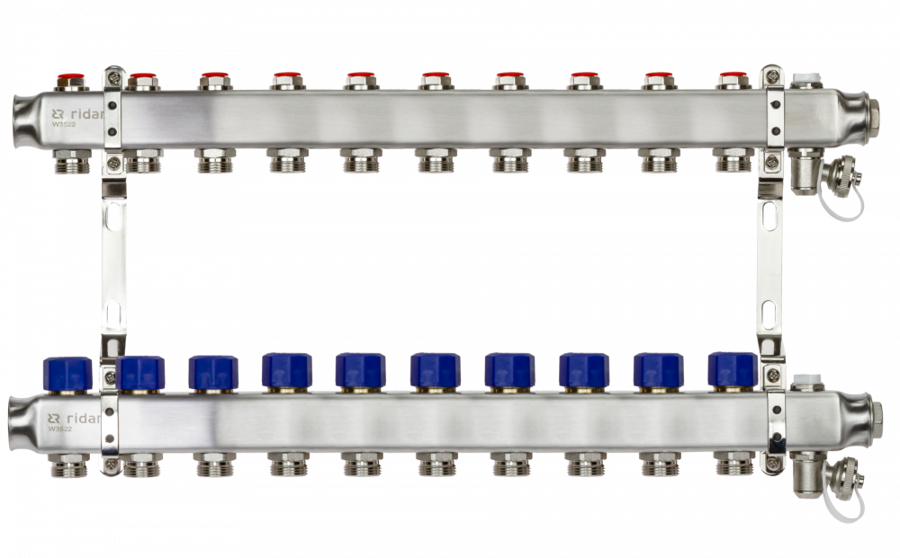 Коллекторная группа SSM-10R set 10 контуров 1'X3/4' с термостатическими клапанами и кронштейнами