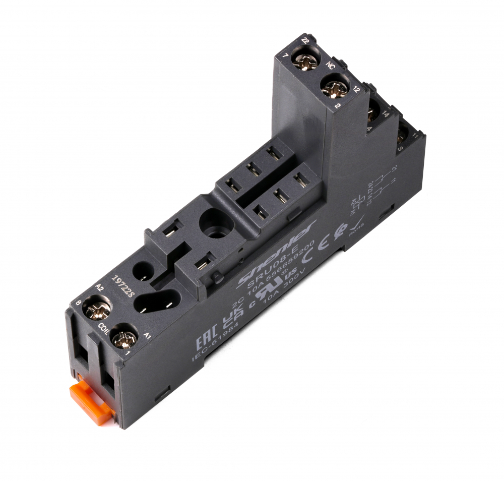 SRU08-E Цоколь 10A(300V), черный, на рейку DIN35/панель, для RFT2CO