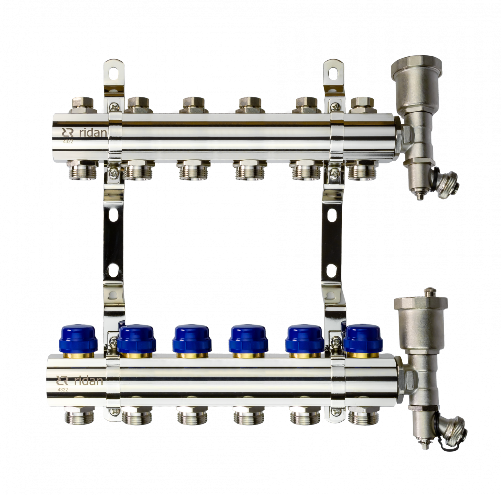 Коллекторная группа FHF-6R set 6 контуров 1'x3/4' c воздухоотводчиками и кронштейнами