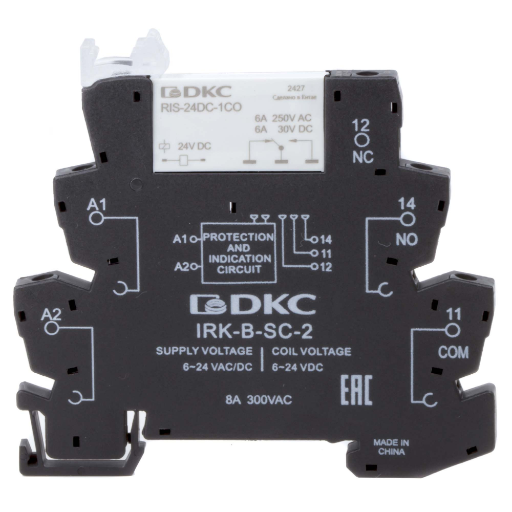 Реле интерфейсное, 1CO, ком. ток 6А, AgSnO2, напряжение 24V AC/DC, винтовые клеммы.